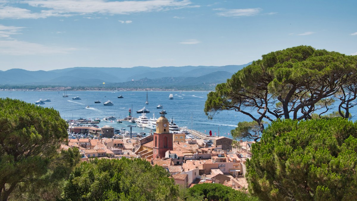 Aerial view of Saint-Tropez harbour on the French Riviera